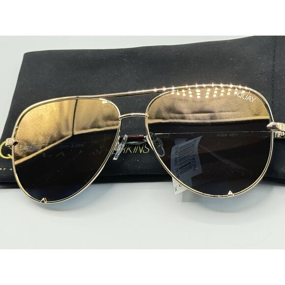 Quay Australia High Key Gold Gold Sunglasses - New - Picture 2 of 4